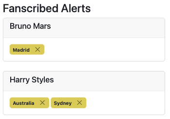 Fanscribed alerts for Bruno Mars and Harry Styles in cities around the globe